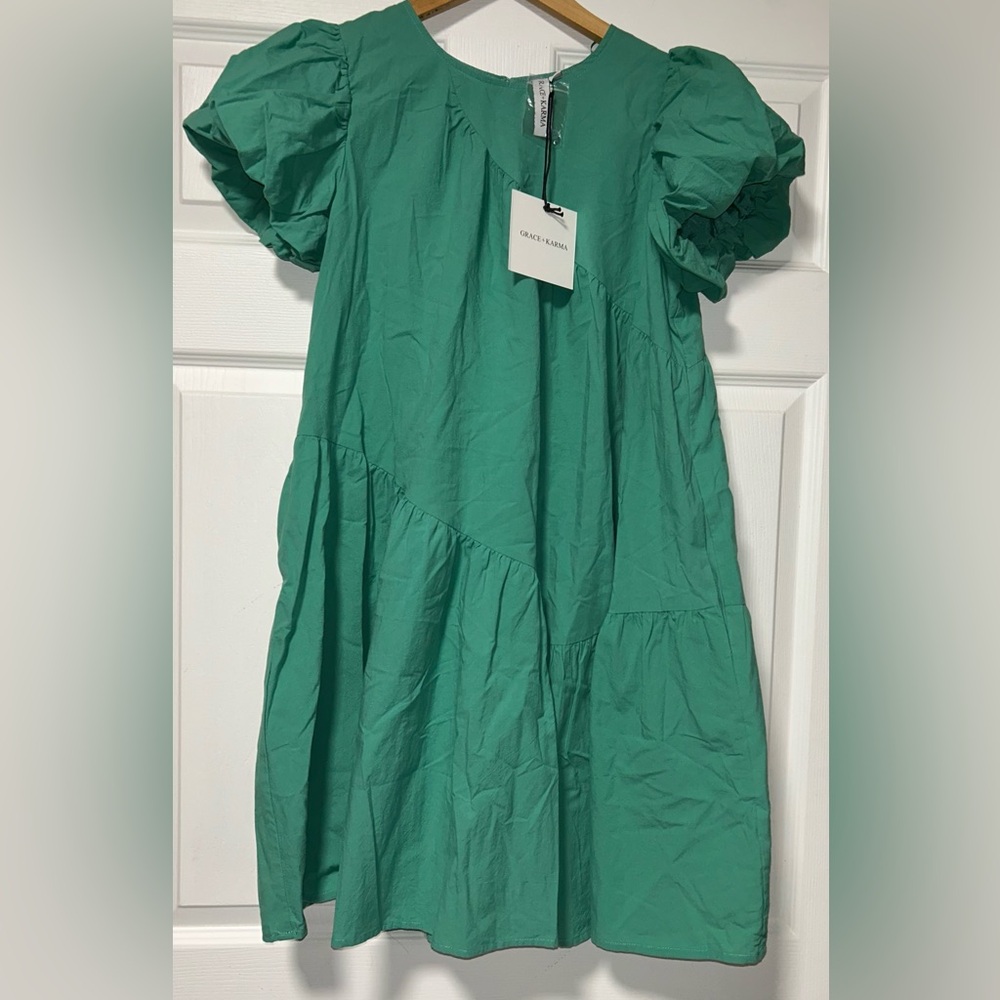 GRACE + KARMA Puff Short Sleeve Midi Boho Dress SZ M